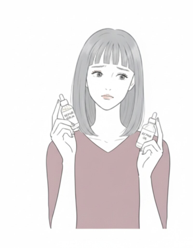 複数のスキンケア成分の選択に迷う女性のイラスト｜Auter Original Cream